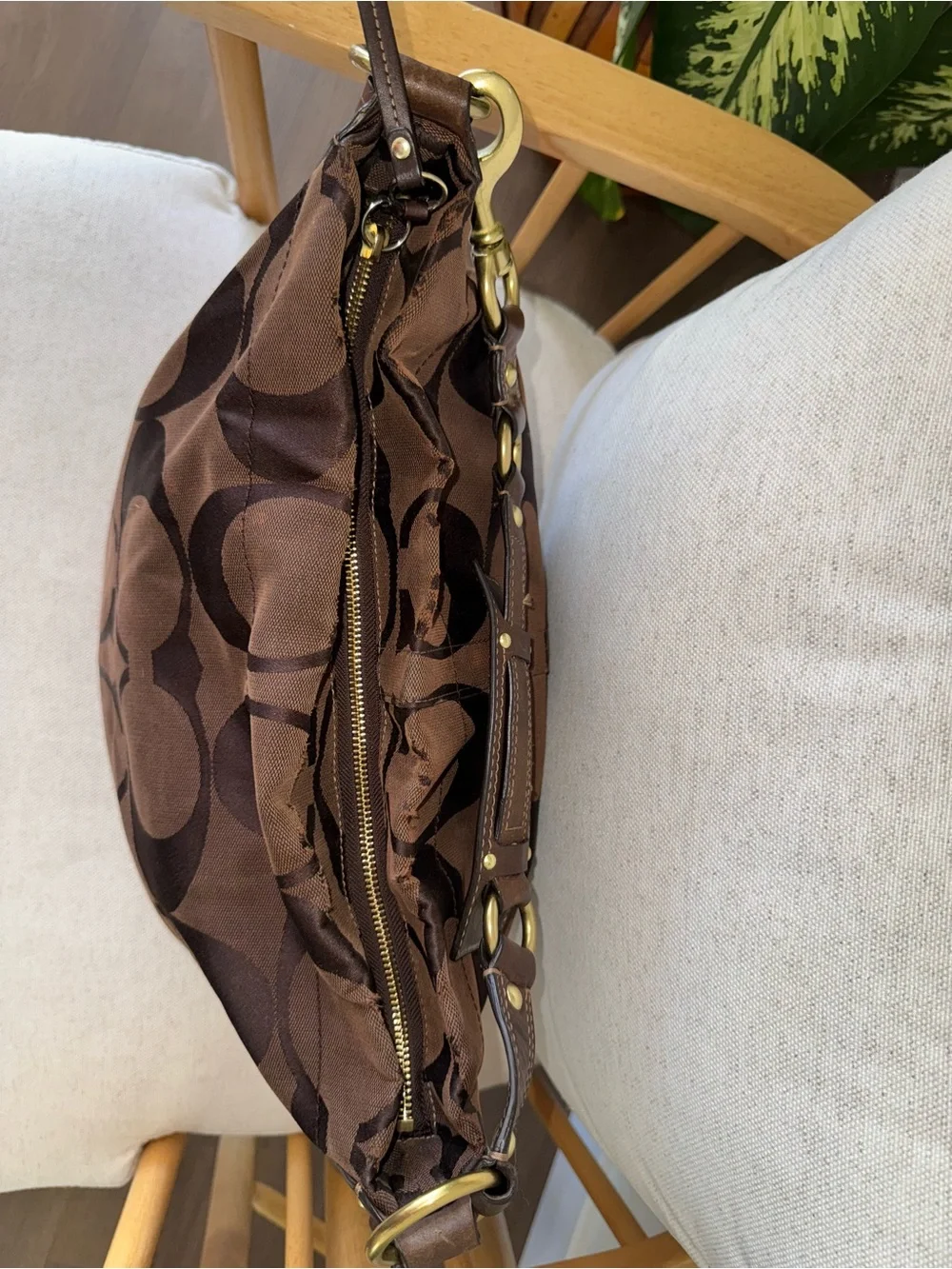 Coach Y2K Vintage Signature Carly Canvas Large Brown Hobo Shoulder Purse #10620